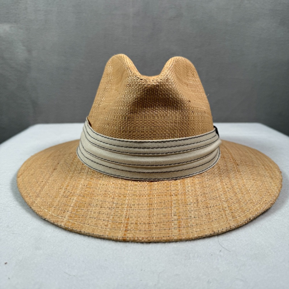 Callanan Panama Hat Fedora OS Tan Handwoven 100% Rafia Beige Band Sun Shade